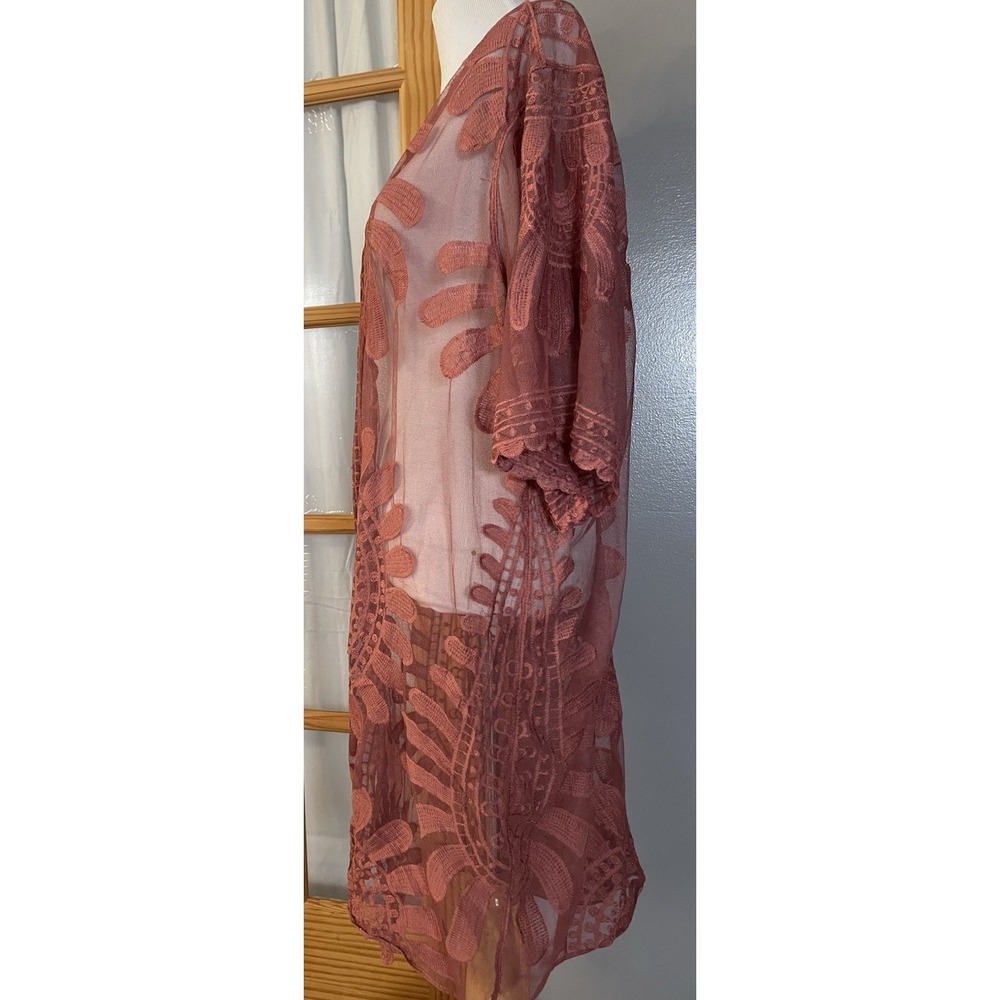 David And Young Floral Lace Duster Kimono OS Open Front Scalloped Hem Boho Beach - Picture 2 of 10